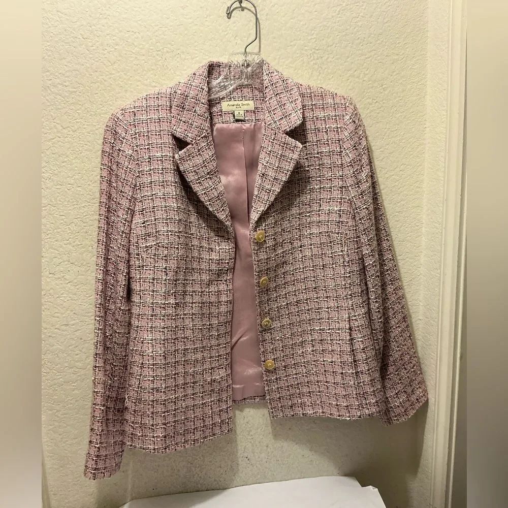 Amanda Smith Pink and White Tweed Blazer size 8